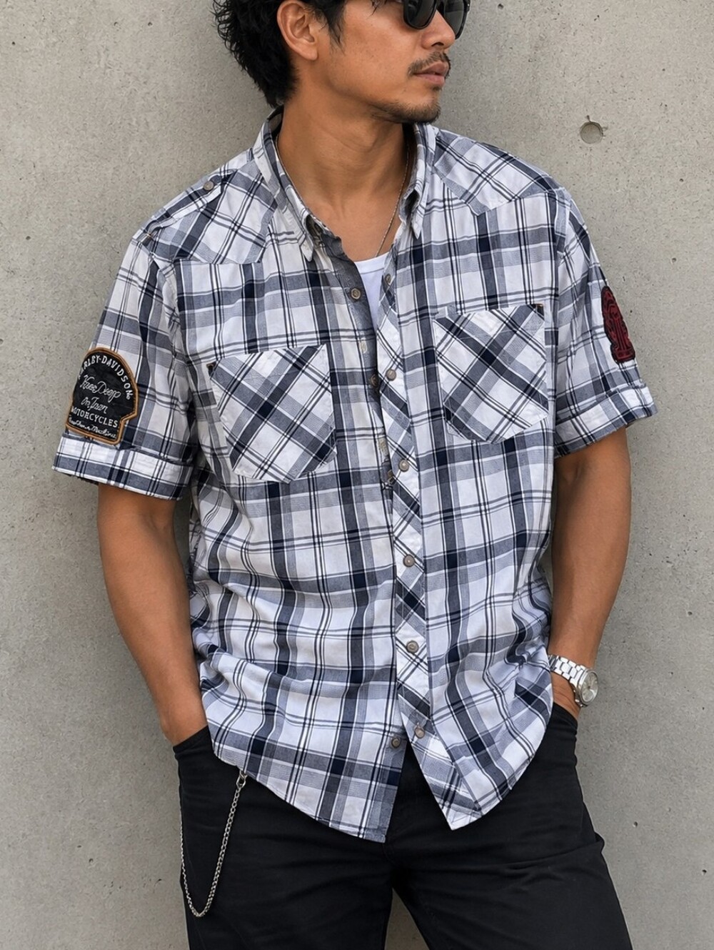 Harley-Davidson Plaid Short Sleeve Button-Up Shirt Large